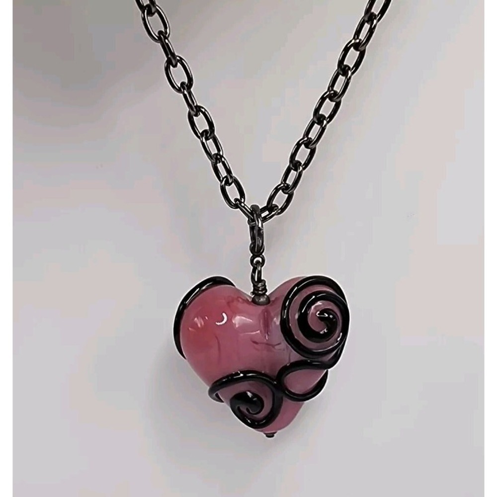 Pink Artisan Glass Heart Swirl Pendant Padlock Key Valentines Day Vintage Goth - Picture 13 of 16